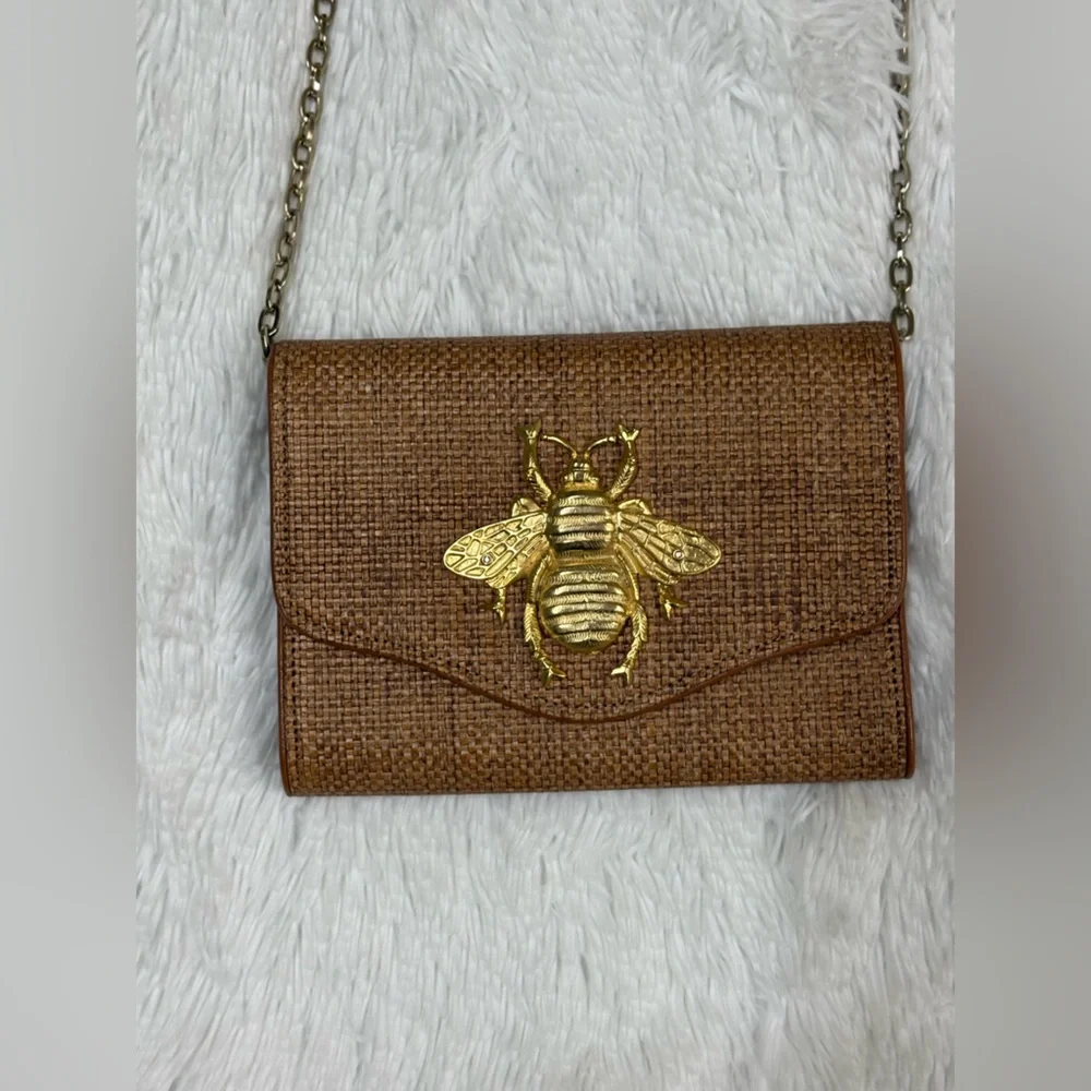 Elegant Brown Bee Embellished Clutch